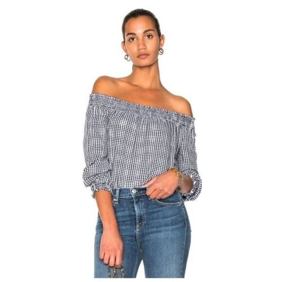 Rag & Bone Drew Gingham Off the shoulder blouse XS - Picture 1 of 7